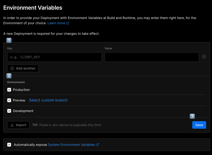 Vercel: Project Settings - Environment Variables